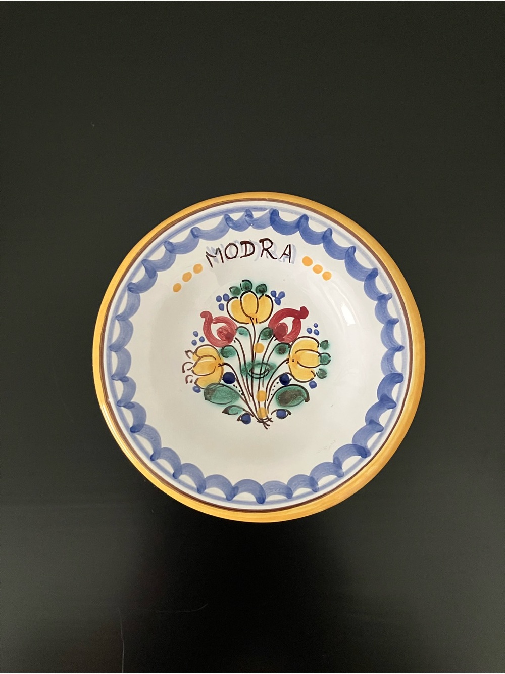 Vintage Modra Hand-Painted Miniature Pottery Trinket Dish & Wall Decor